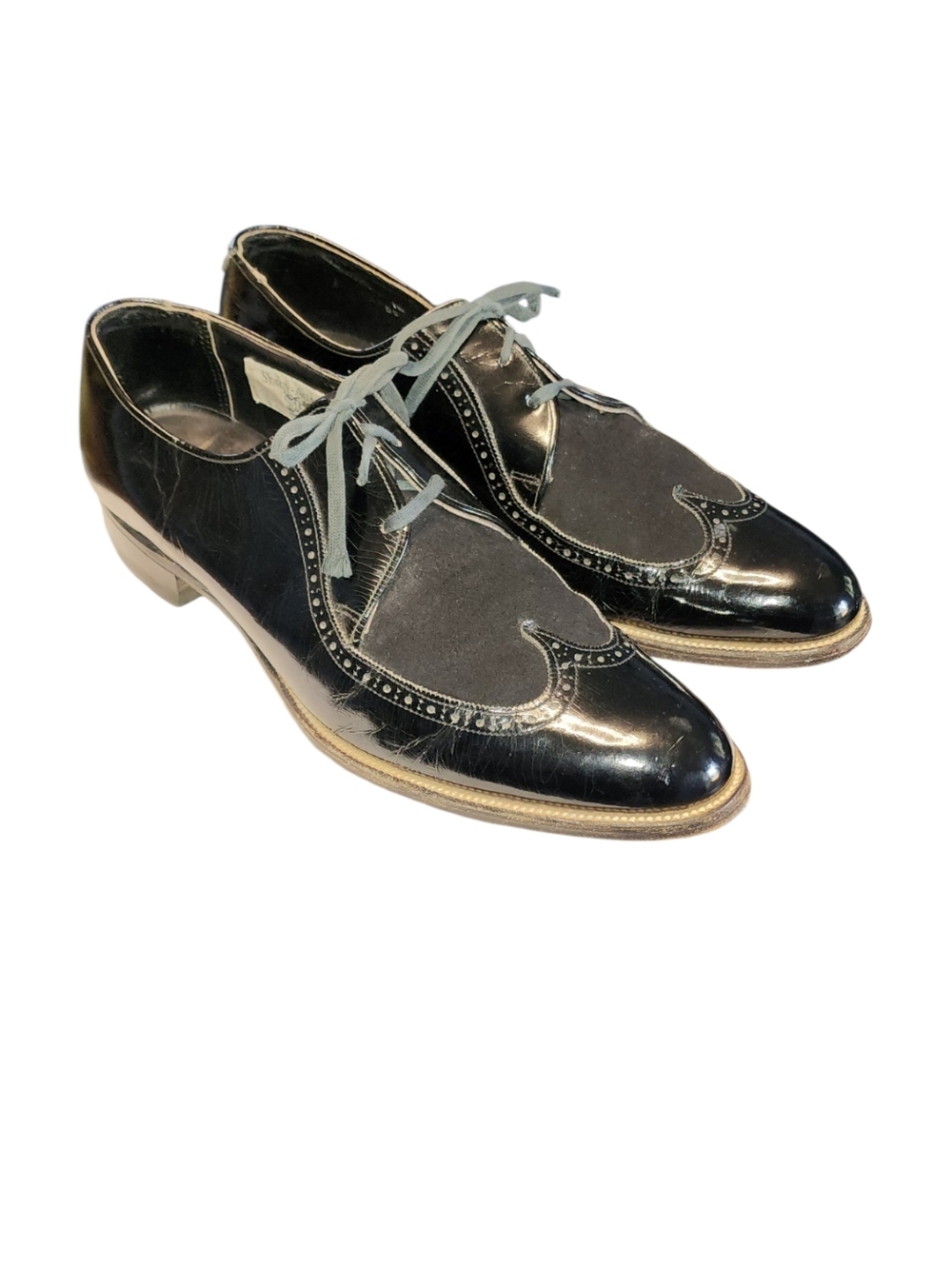 Men Vintage Leather and Suede Black Wingtip Oxfords By Stacy Adams Size 10D